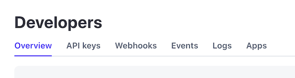 Developers dashboard with menu tabs.