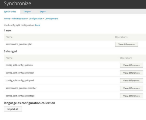 Drupal Configuration Management Screen